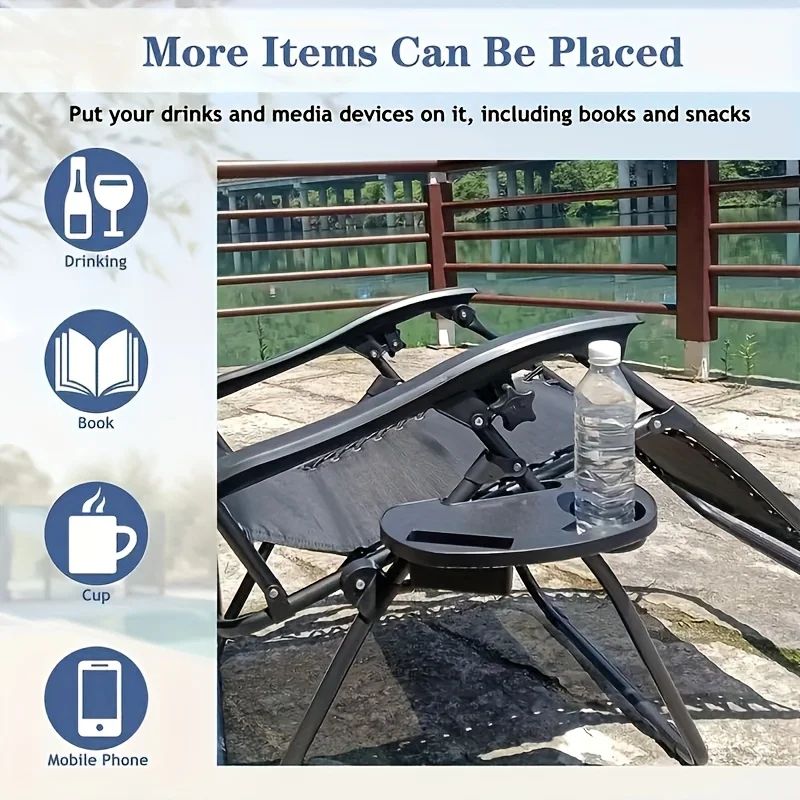 Portable Folding Chair Side Table with Cup Holder and Snack Tray
