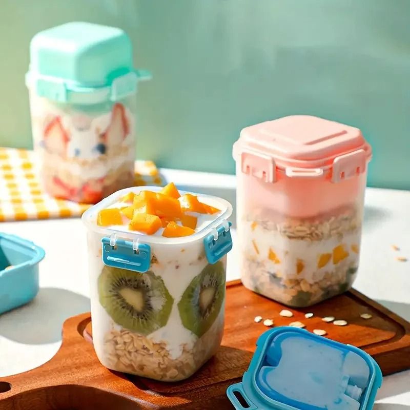 Double-Layer 580ML Salad and Yogurt Cup with Ice Grids and Integrated Spoon