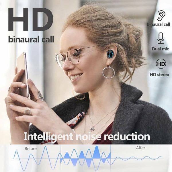 TWS Bluetooth Headset Wireless Earphones, Mini Earbuds Stereo Headphones, Waterproof, Hi-Fi Sound, Noise Reduction