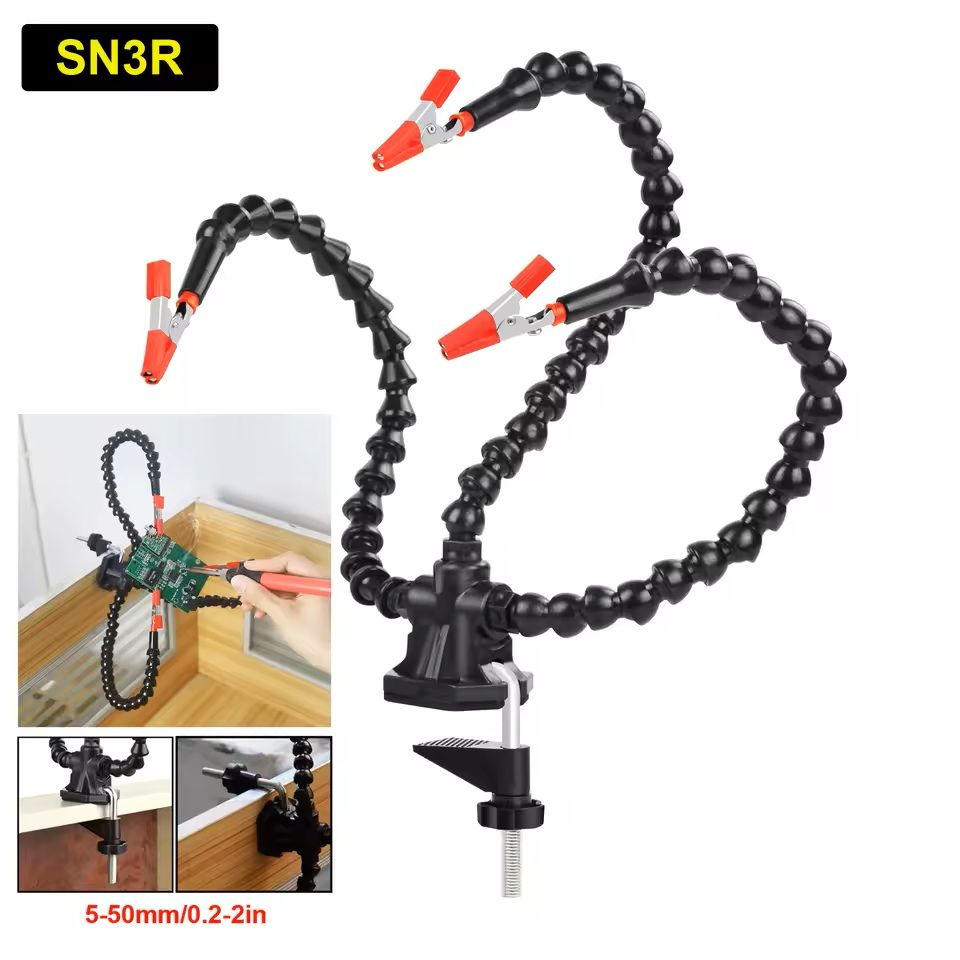 Soldering Station Helping Hand Tool With Flexible Arms And Clamp Base
