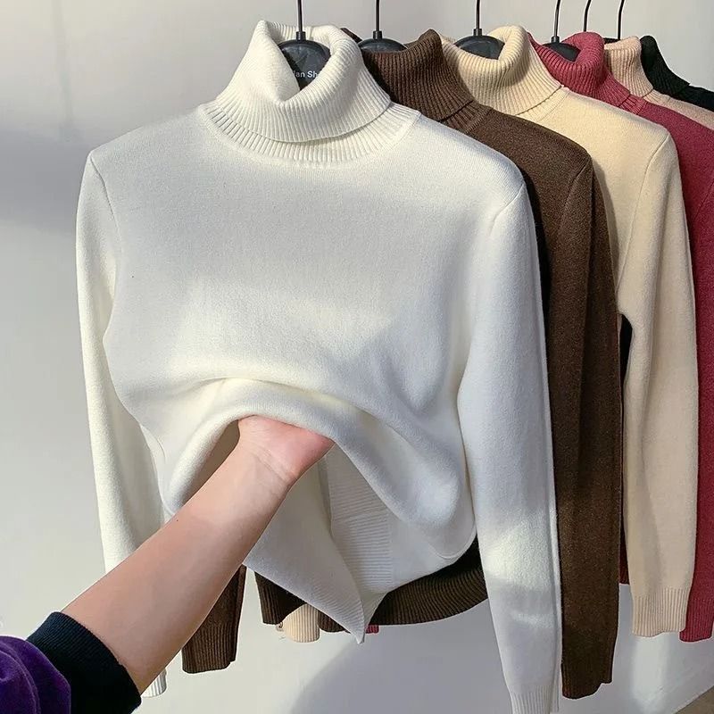 Elegant Thicken Velvet-Lined Turtleneck Sweater – Slim Knit Pullover & Warm Winter Jumper