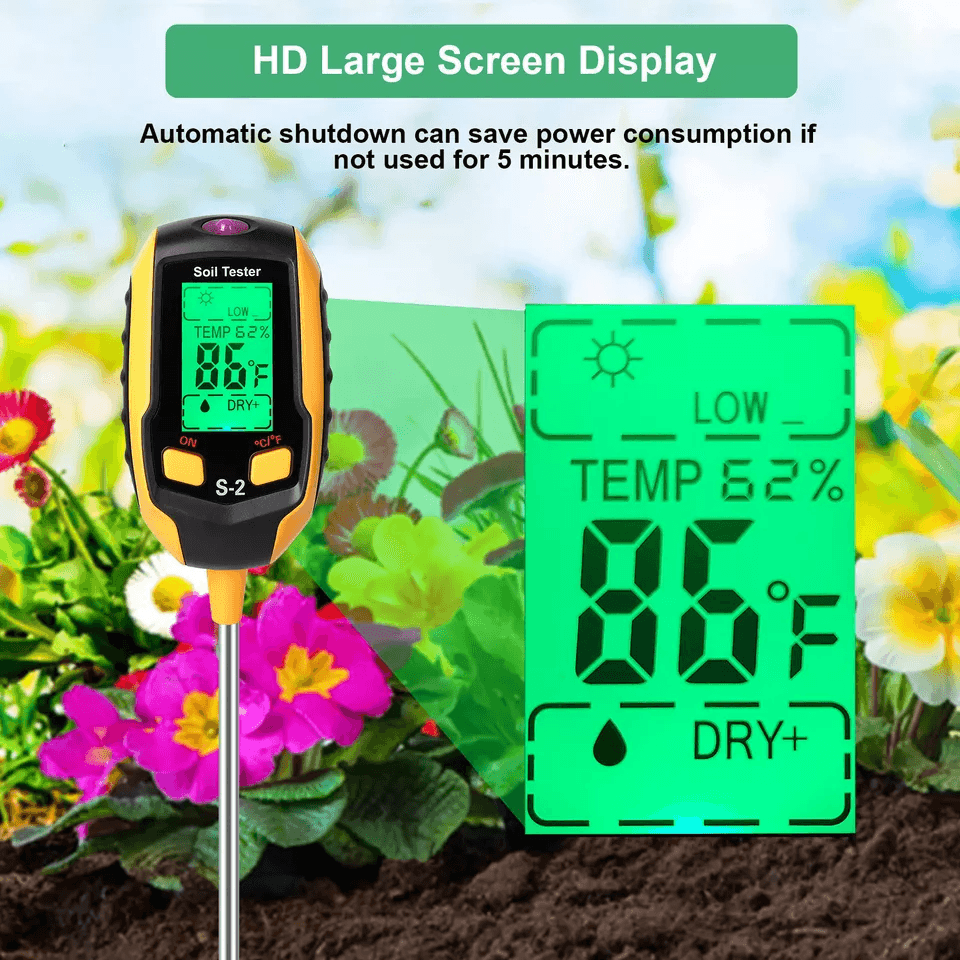 LCD Digital PH Soil Tester 5-in-1 Plant Lawn Moisture Temperature Test Meter for Garden, Farm, Potted Plants
