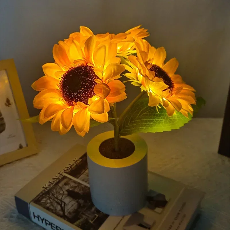Rechargeable LED Night Light, Sunflower Table Lamp for Bedroom & Desktop Decor