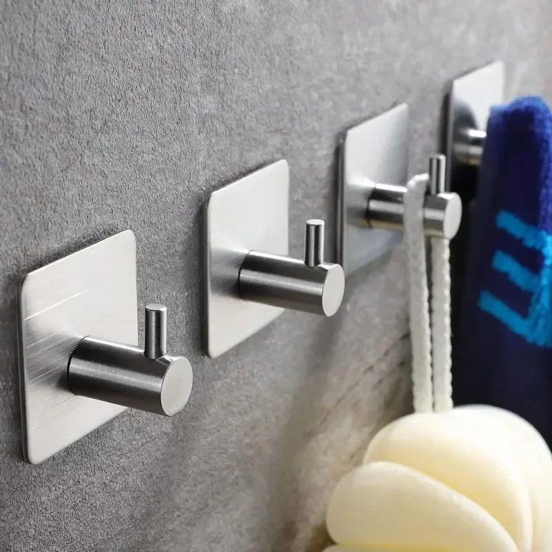 Stainless Steel Antirust Wall Hooks, Durable Towel Clothes Rack for Home Kitchen Bathroom, Self Adhesive Storage Holders