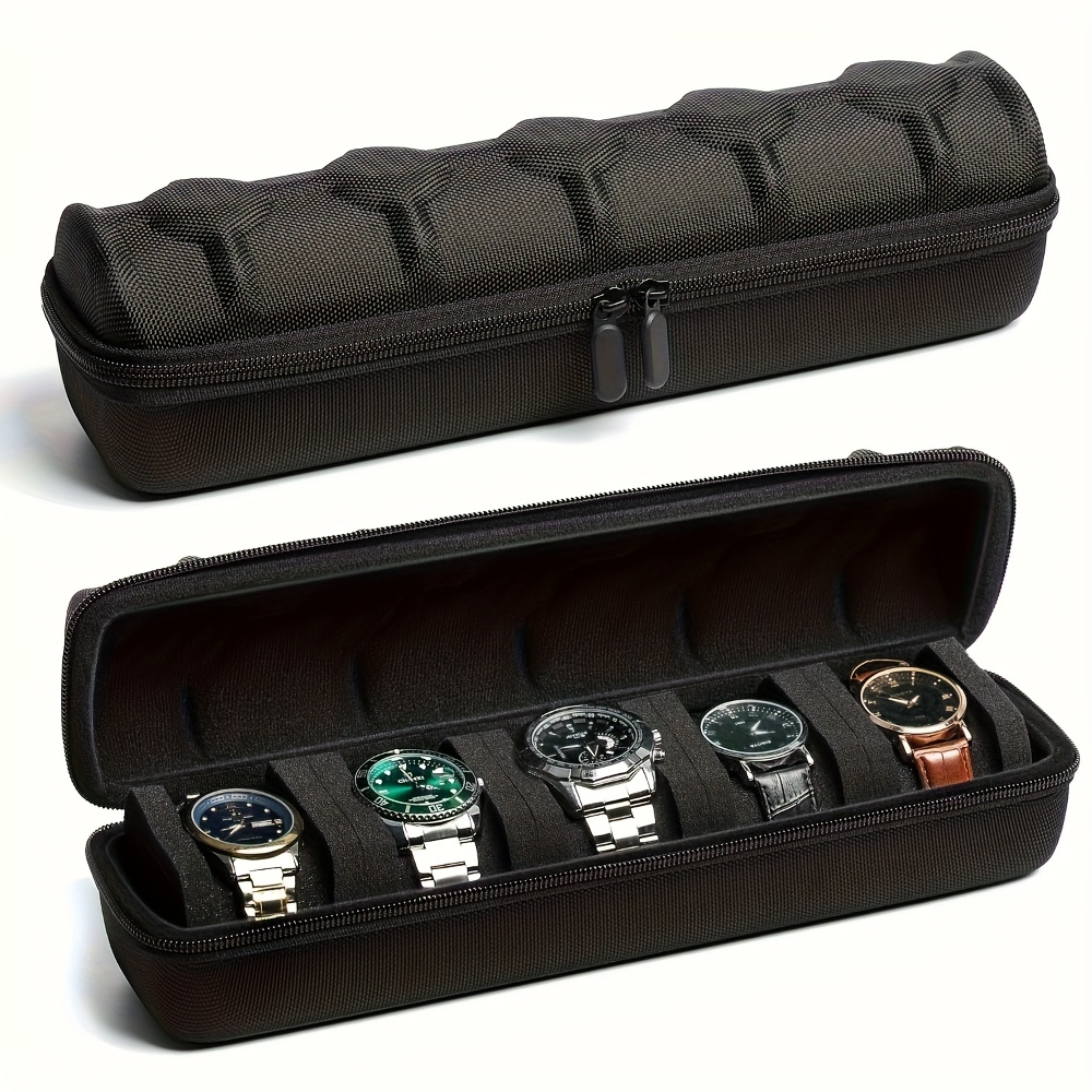 Portable Watch Case, Heavy-Duty Watch Organizer with Flip-Top Lid, Slot Watch Storage Box, Scratch-Resistant Interior
