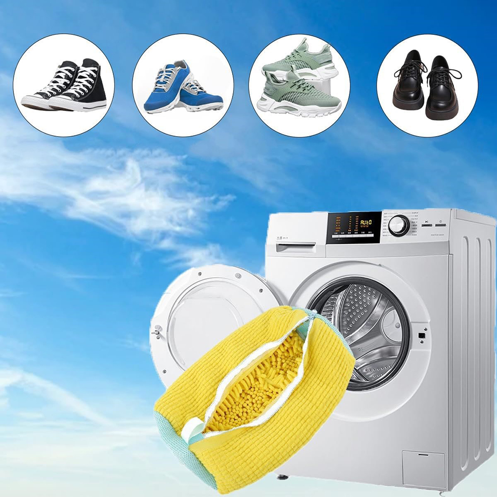 Padded Net Laundry Shoes Bag, Fluffy Fibers Protector, Polyester Washing Machine Bag for Shoes