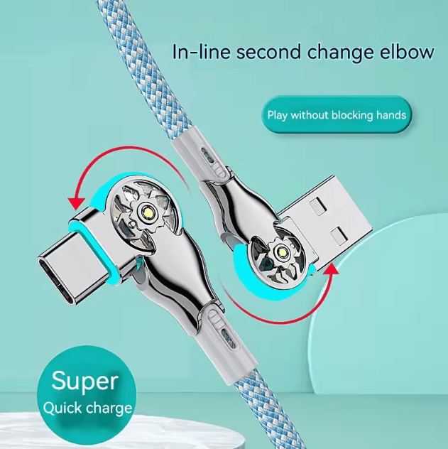 Fast Charging USB A to USB C Cable with 180 Degree Elbow Connector Braided Durable Charger