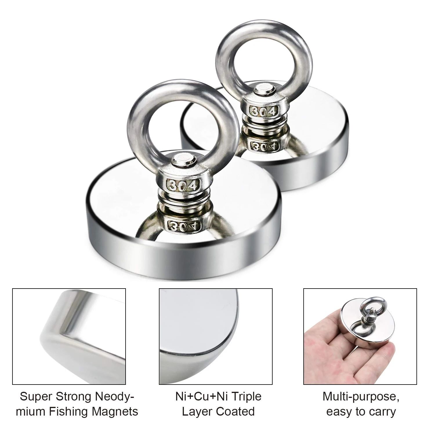 Super Strong Neodymium Fishing Magnet Heavy Duty Salvage Magnet with Eyebolt