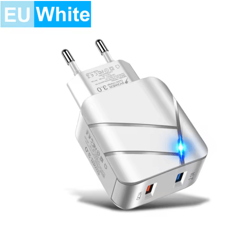 28W Dual USB QC3.0 Fast Charger with LED Light EU Plug