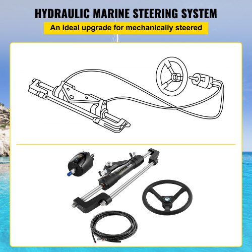 Hydraulic Boat Steering Kit with Helm Pump, 300HP Outboard System & 16ft Hydraulic Steering Hose