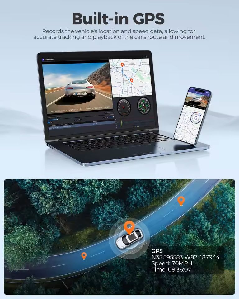 4K Front and Rear Dash Cam with GPS, WiFi, and IR Night Vision