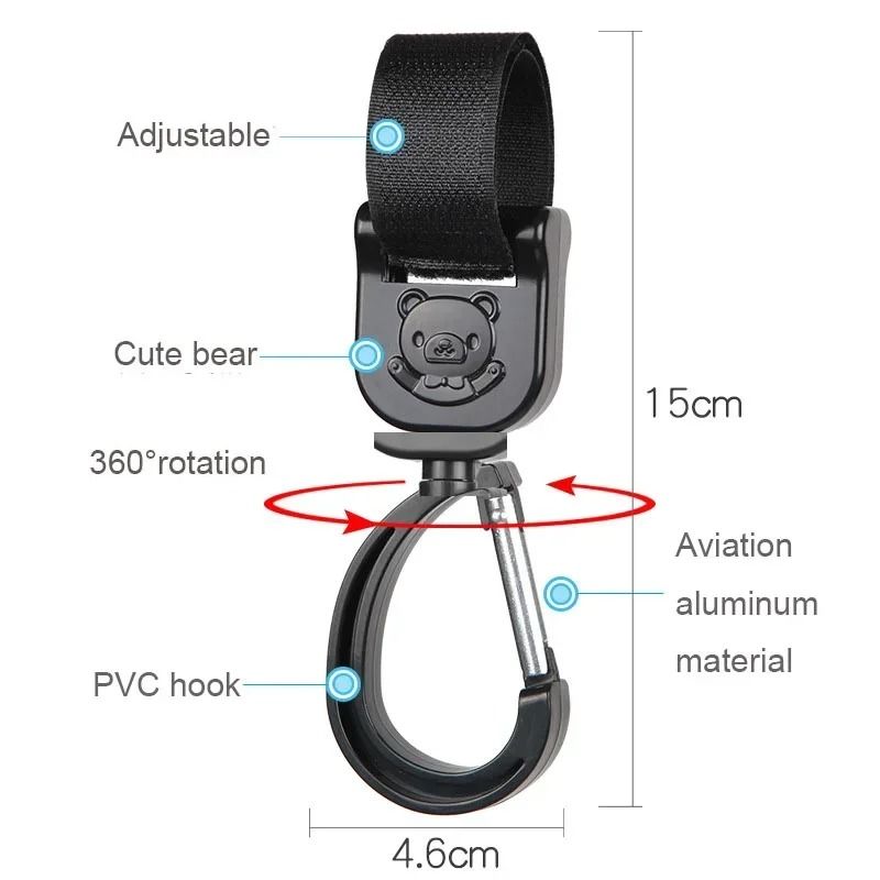 Baby Stroller Pram Hooks 360 Rotation Universal Bag Hanger Clip Set