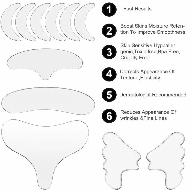 Reusable Silicone Anti Wrinkle Face and Neck Patches Set