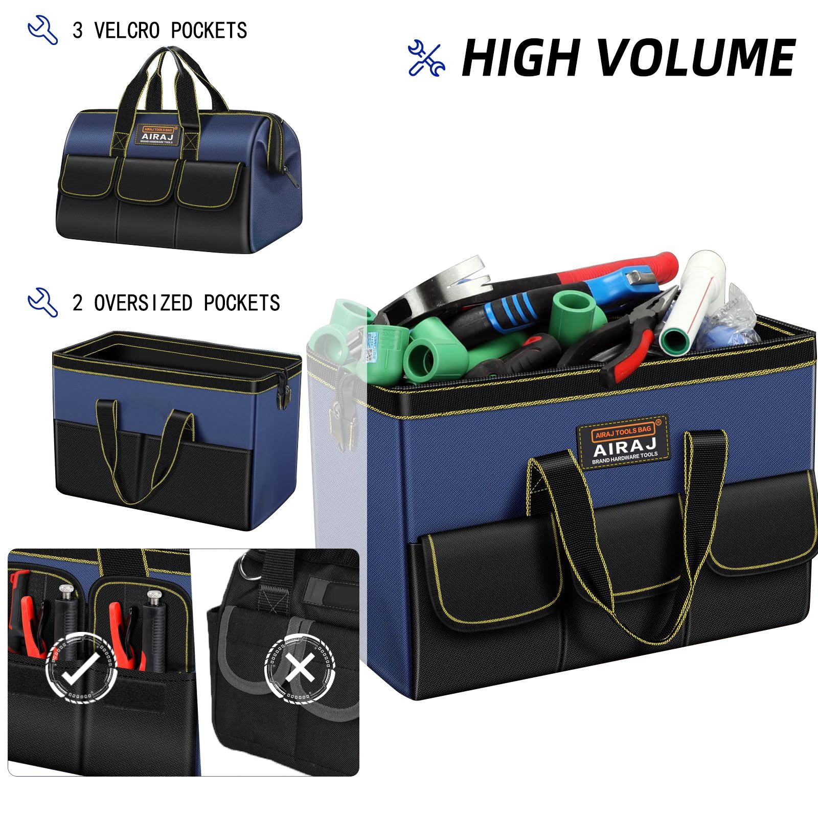 AIRAJ Large Waterproof Multifunctional Tool Bag with High Capacity