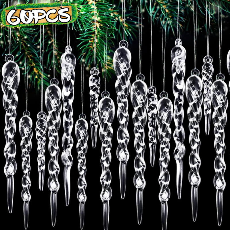 Crystal Christmas Ornaments, Transparent Twisted Icicle Hanging Tree Pendant, Elegant Winter Holiday Party Decoration