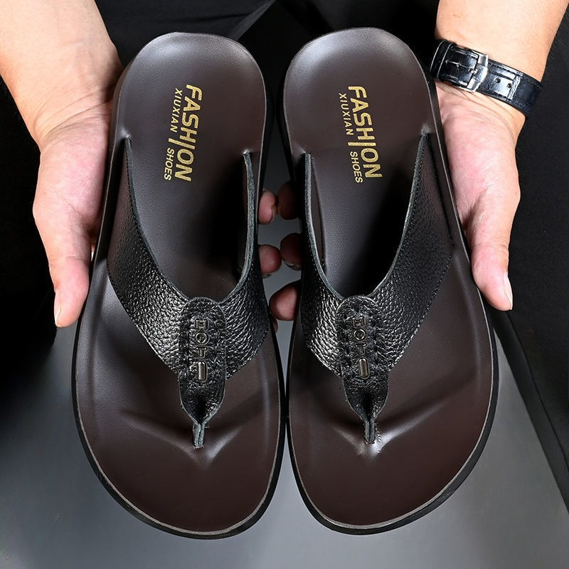High Quality Genuine Leather Men Slippers, Hot Sale Summer Beach Sandals, Casual Men Shoes, Soft Soled Flip Flops