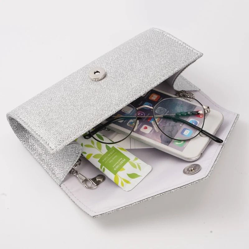 Elegant Silver Glitter Envelope Evening Bag – Shiny Ladies Chain Shoulder Bag for Weddings & Parties