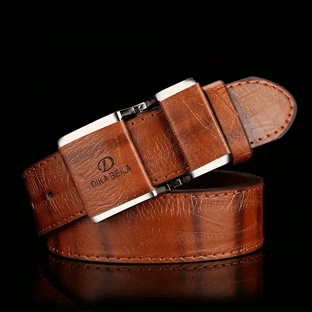 Mens Business Casual Leather Belt Smooth Buckle