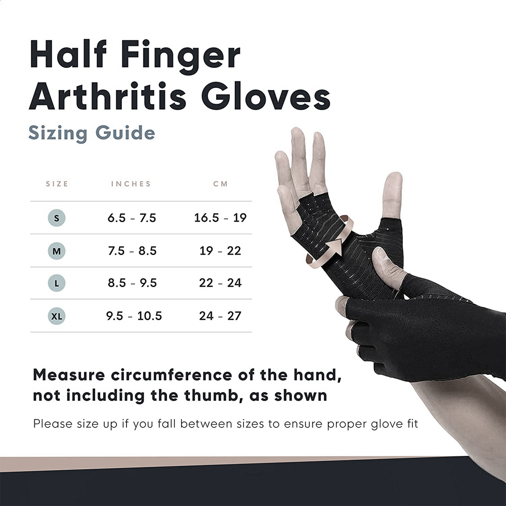 Arthritis Gloves for Men and Women, Copper Infused Compression Gloves, Fingerless Carpal Tunnel Hand Support Brace