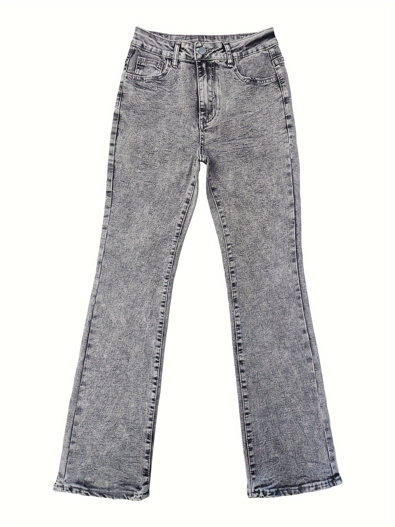 Gray Low Rise Slim Fit Bootcut Jeans Fashion Women, Y2K Style Snow Wash Denim Pants, Elegant Streetwear Look