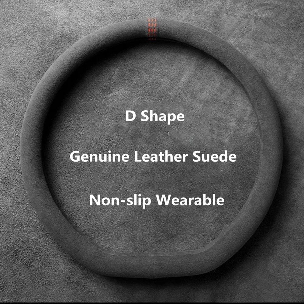 LuxeGrip Cowhide Suede Steering Wheel Cover – Universal 37–38cm Anti-Slip Wrap