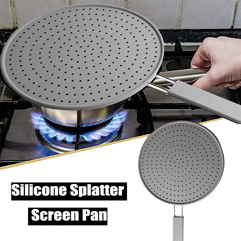 Heat-Resistant Silicone Splatter Screen with Handle, Oil Splash Guard Lid for Frying & Cooking Pans
