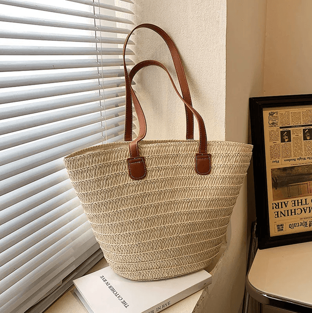 Womens Straw Beach Bag Large Capacity Woven Tote Shoulder Handbag