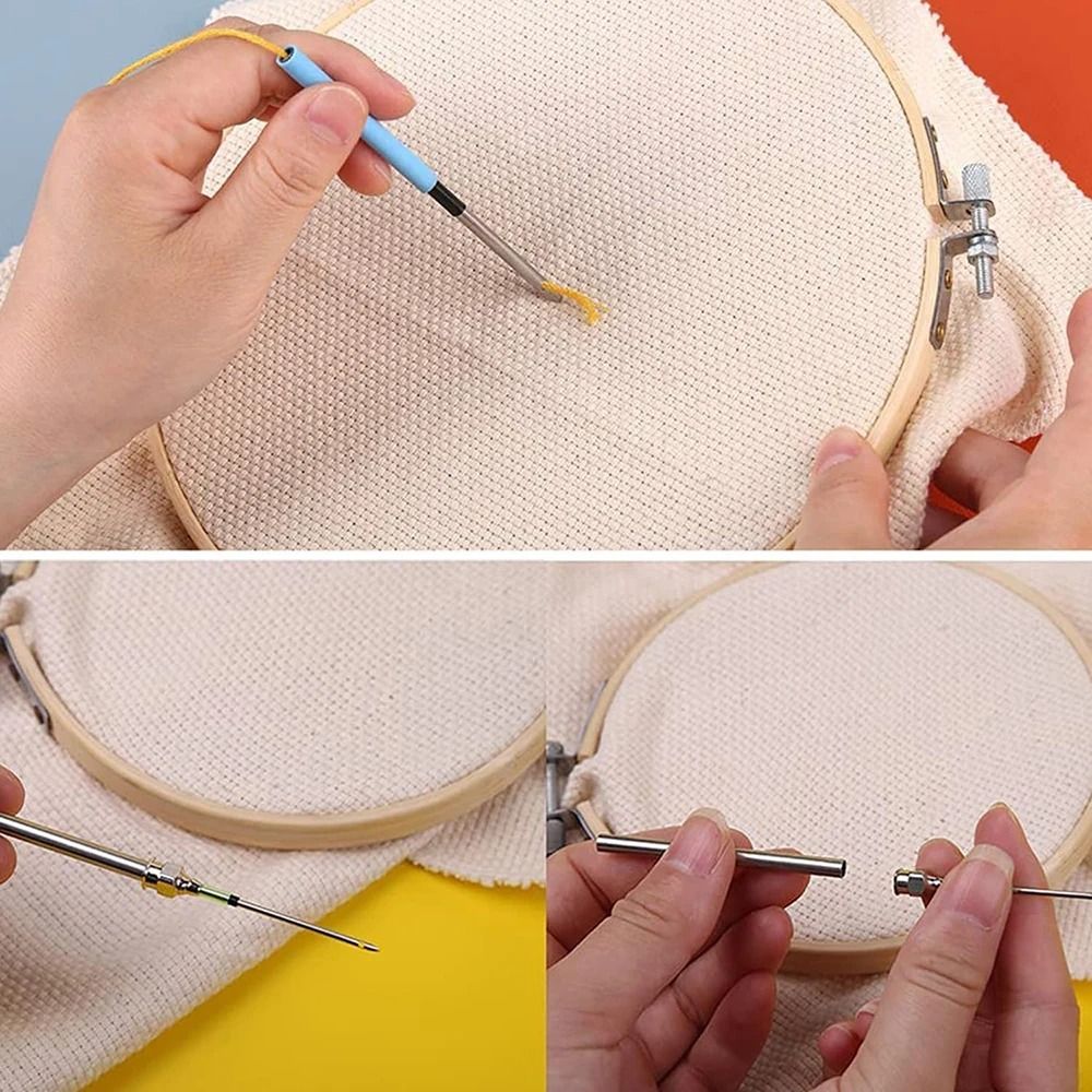 14-Piece Wooden Punch Needle Embroidery Kit Adjustable Set