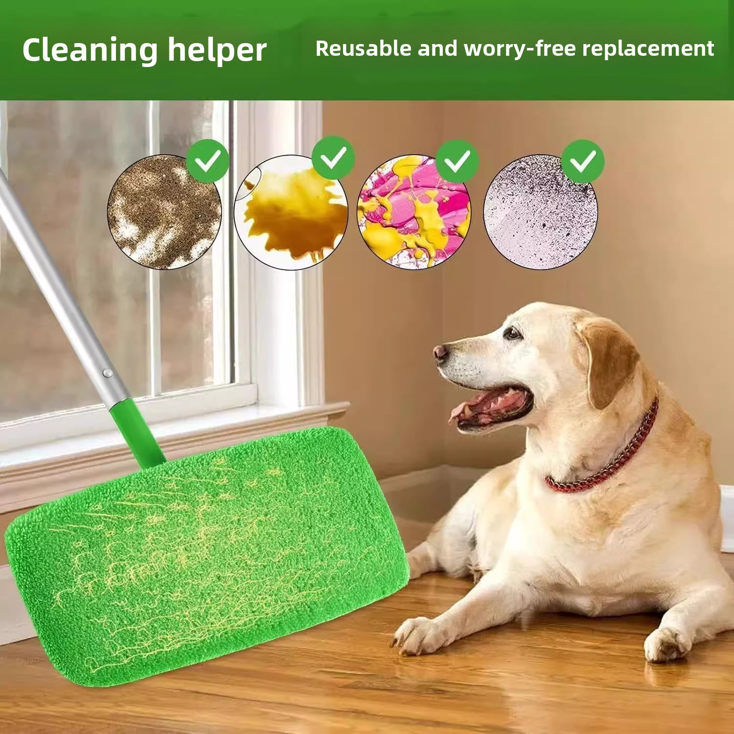 Elastic Fit Flat Mop Replacement Cover for Wet and Dry Floor Cleaning