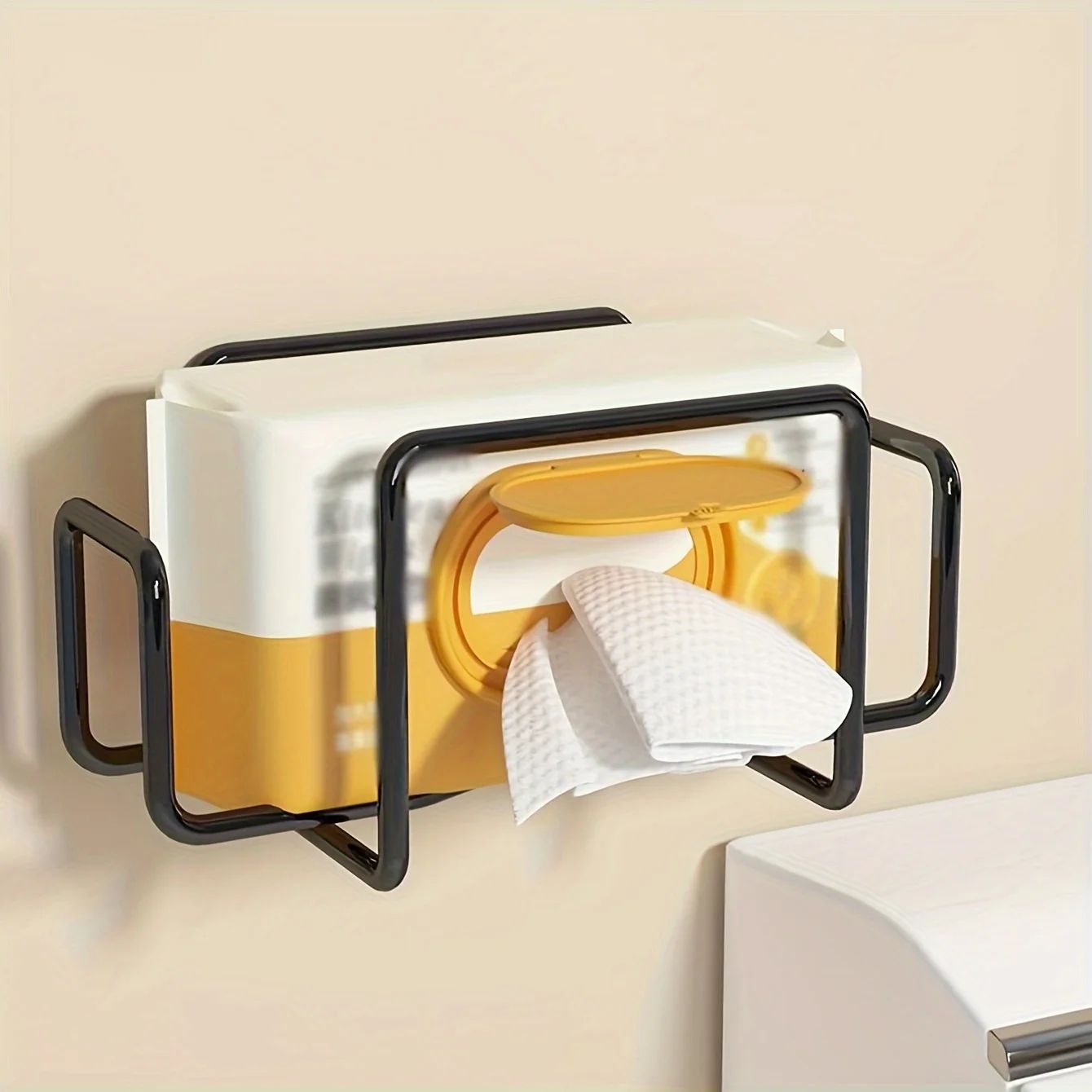 IronHold Wall Mount Paper Towel Dispenser – Non-Drill Adhesive Tissue & Wet Wipe Storage Box Organizer