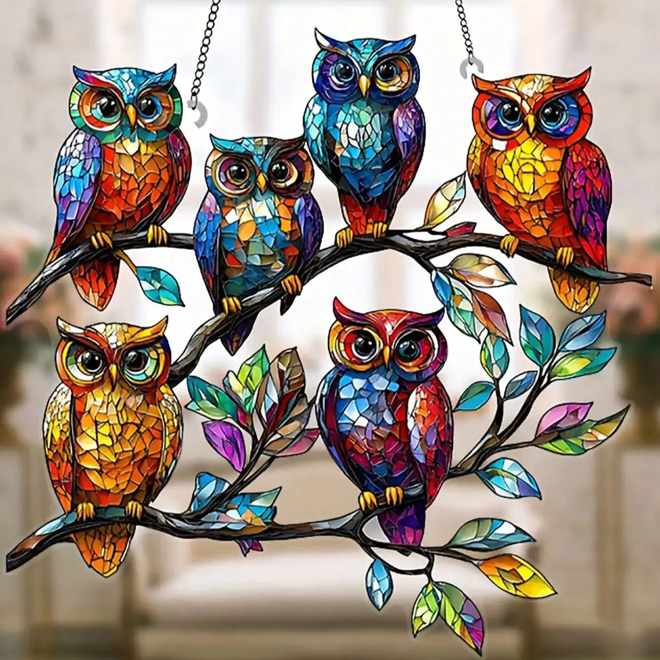 Colorful Owl Pendant Light – Decorative Animal Hanging Lamp for Indoor & Outdoor Home Lighting