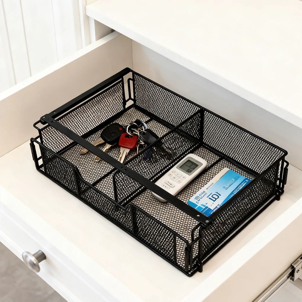 Black Under Desk Drawer Organizer Assembly Storage Basket