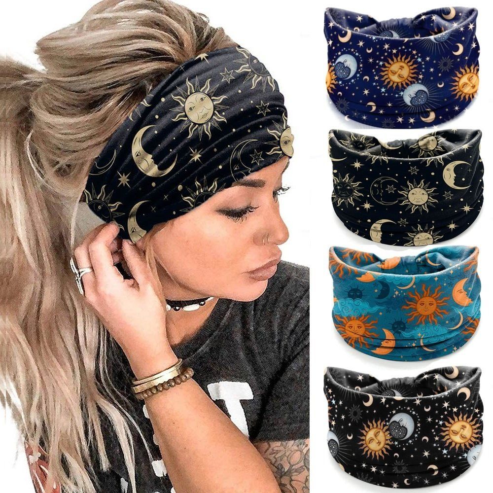 New Vintage Elastic Knot Turban, Bohemia Print Wide Headbands, Soft Headwrap for Women Girls Yoga Bandana