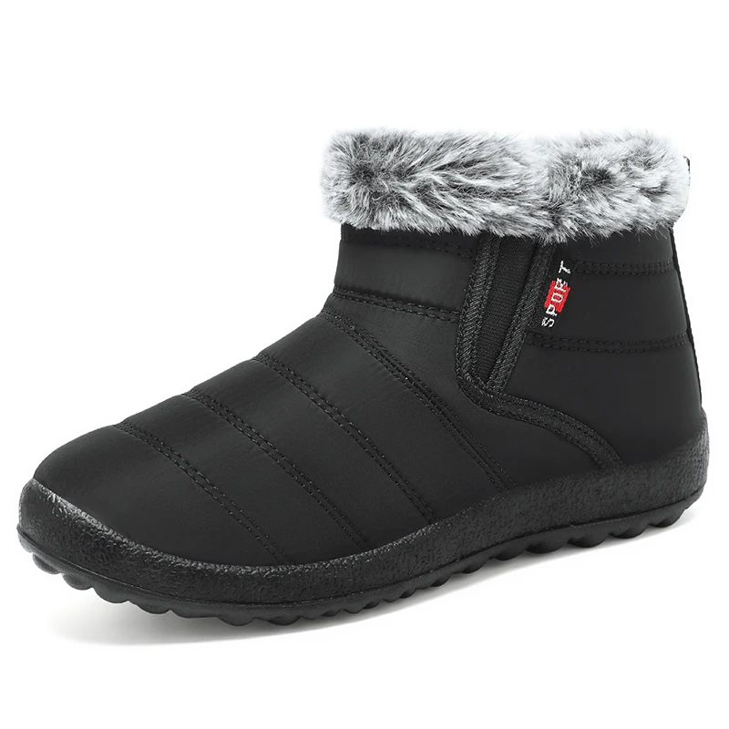 New Women's Ankle Boots Slip On Snow Boots for Winter Warm Fur Black Winter Footwear for Women