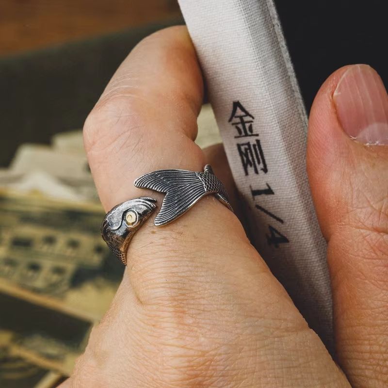 Buyee 925 Sterling Silver Fish Open Ring – Unique Animal Jewelry for Men & Women