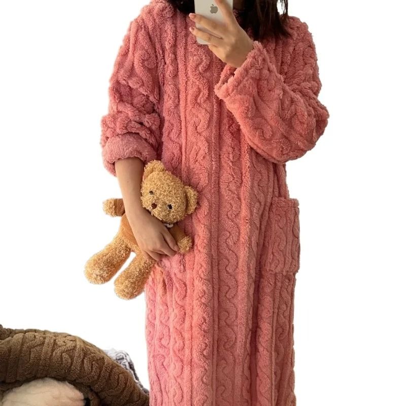 Women's Flannel Winter Pajamas Warm Plush Striped One Piece Sleepwear