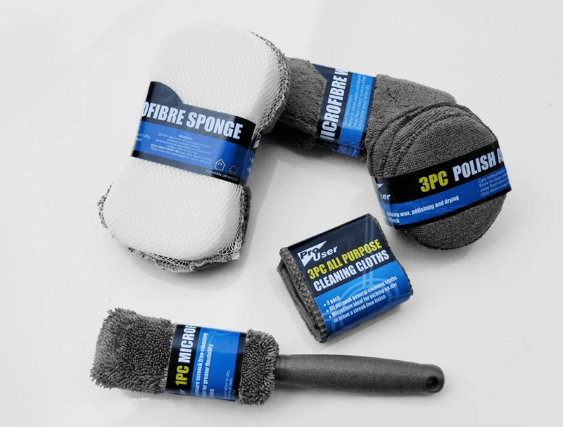 AutoShine 9 Piece Car and Motorcycle Cleaning Kit with Towels, Sponges, and Brushes