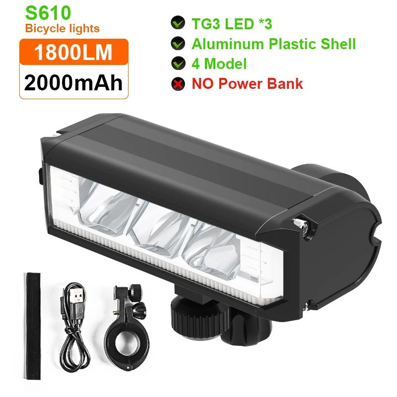 5200LM Rechargeable Bike Light 8000mAh Power Bank Headlight