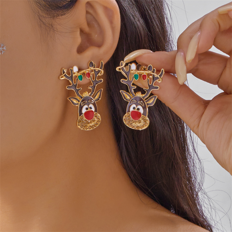 White Pearl Crystal Snowman, Elk Earrings, Creative Christmas Grandpa and Grandma Zircon Stud Earrings, New Year Jewelry