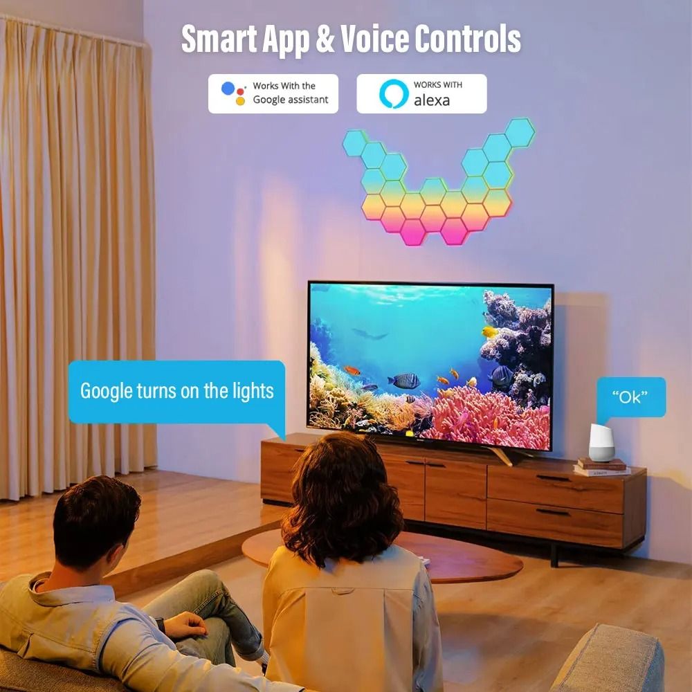 RGB Bluetooth LED Hexagon Wall Light with App and Remote Control