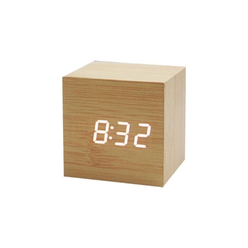 Wooden Cube Voice Control Alarm Clock