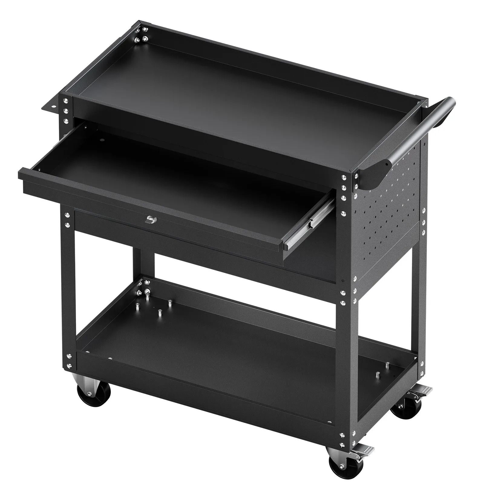 Heavy Duty Rolling Tool Cart with Drawer & Pegboard Tool Cart with Wheels 350 lbs Capacity