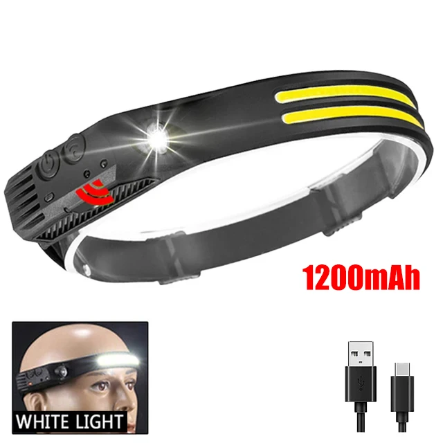 USB Rechargeable LED Headlamp with Sensor Built in Battery, Induction Headlight for Outdoor Camping & Fishing