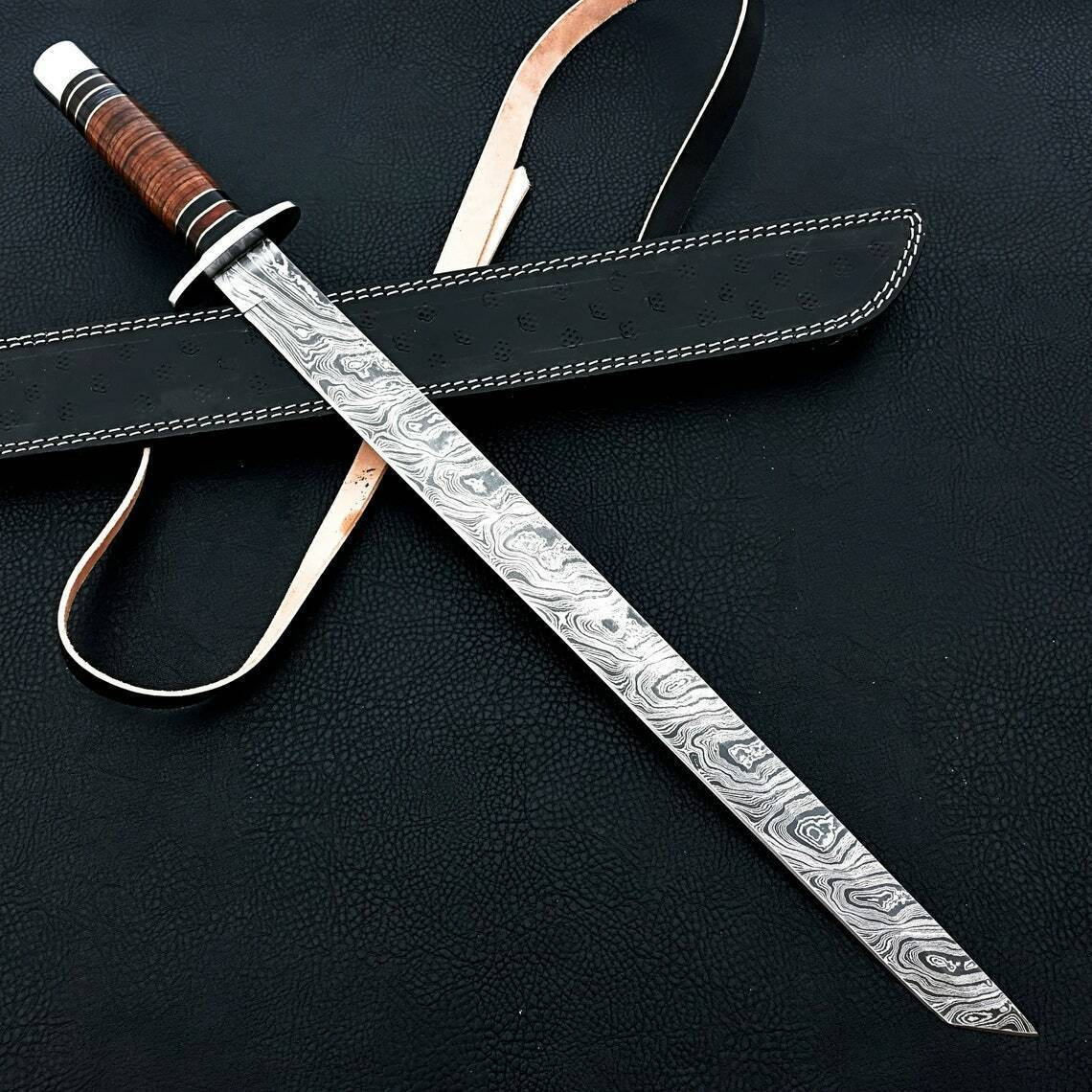 27 Inch Tanto Katana Combat Sword Hand Forged Damascus Steel