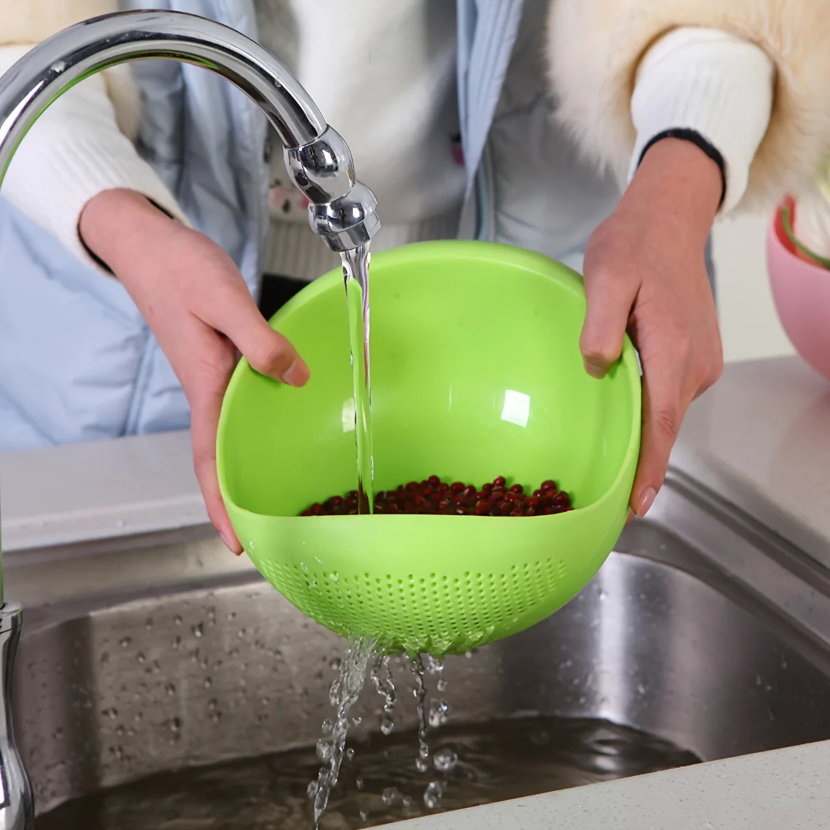 Large Rice Basin Rice Sieve, Basket Rice Washer for Kitchen Drainage, Household Rice Basket
