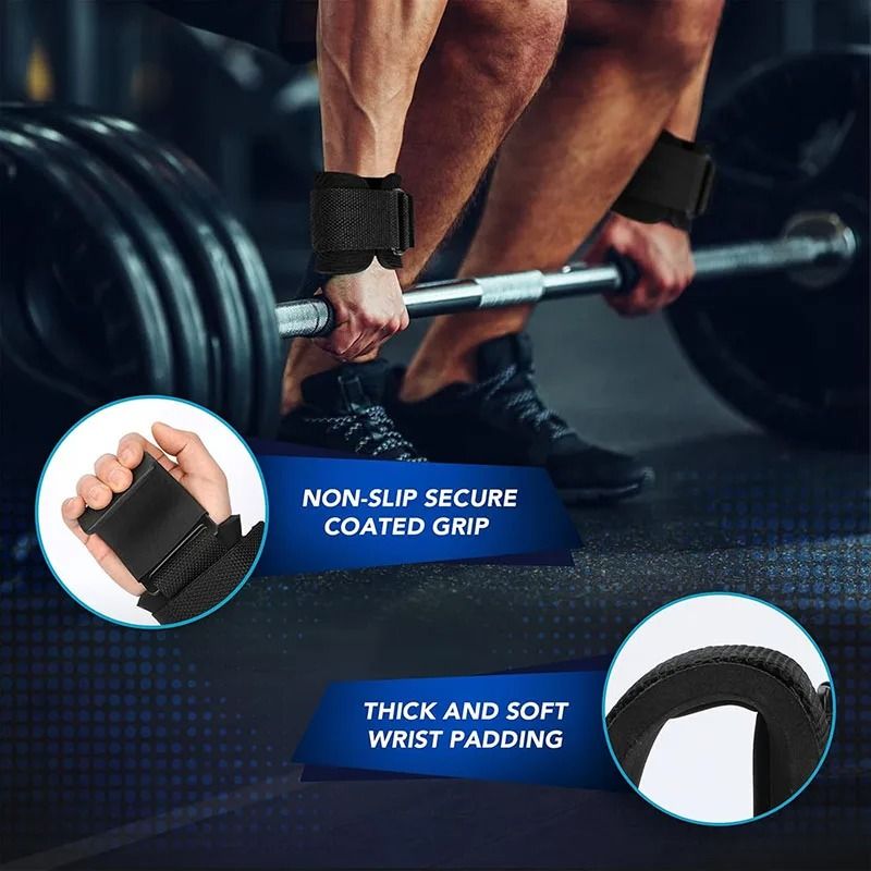 Heavy-Duty Weight Lifting Hook Grips with Integrated Wrist Wraps