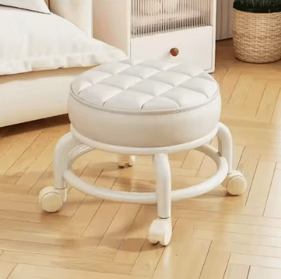 PU Leather Rolling Stool with Wheels Low Profile Padded Seat