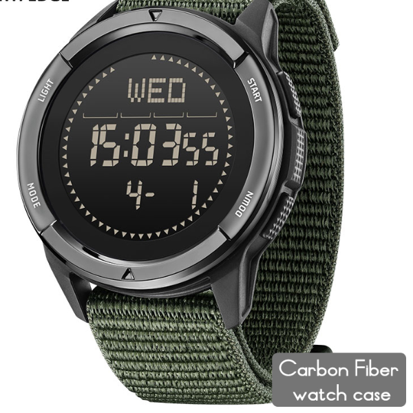Mens Digital Carbon Fiber Military Sports Watch Shockproof, Waterproof with Compass and Outdoor Features