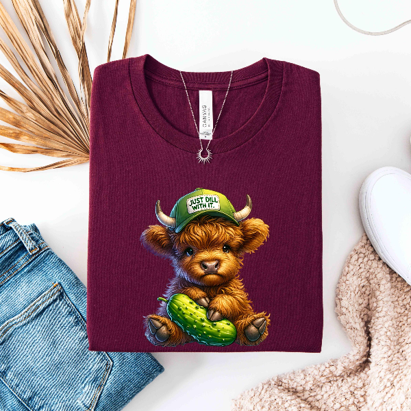 Just Dill With It Cow Shirt, Funny Pickle Cow Graphic Tee, Cute Cow Shirt, Funny Farm Animal Tee, Funny Cow Pun Shirt
