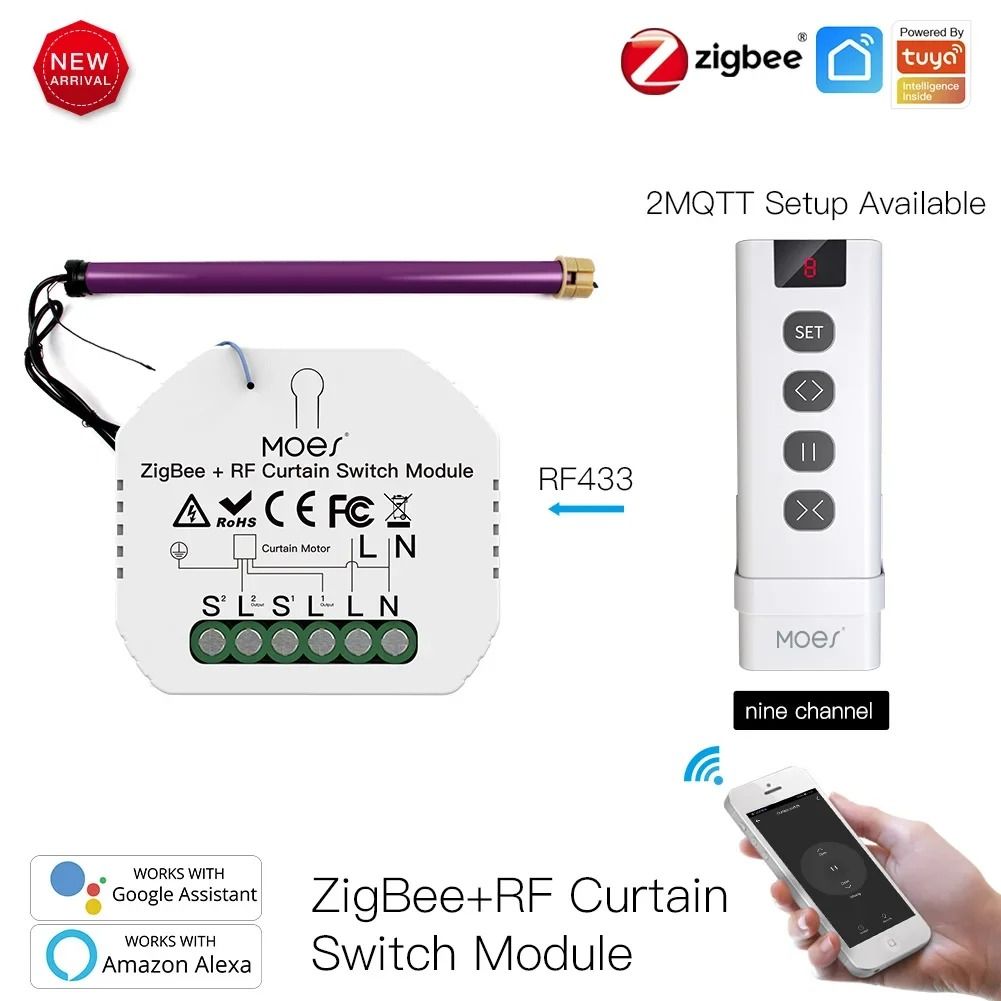 Smart Curtain Switch Module with ZigBee and RF Remote Control